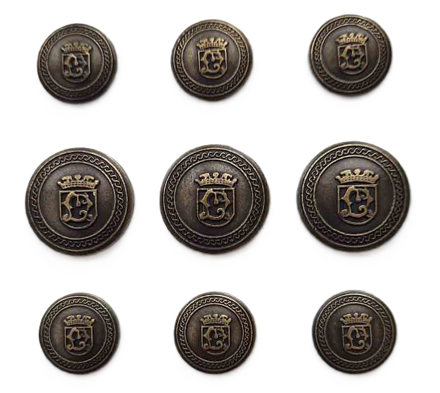Aquascutum Antique Gold Brown Blazer Buttons Set Crown Shield Pattern