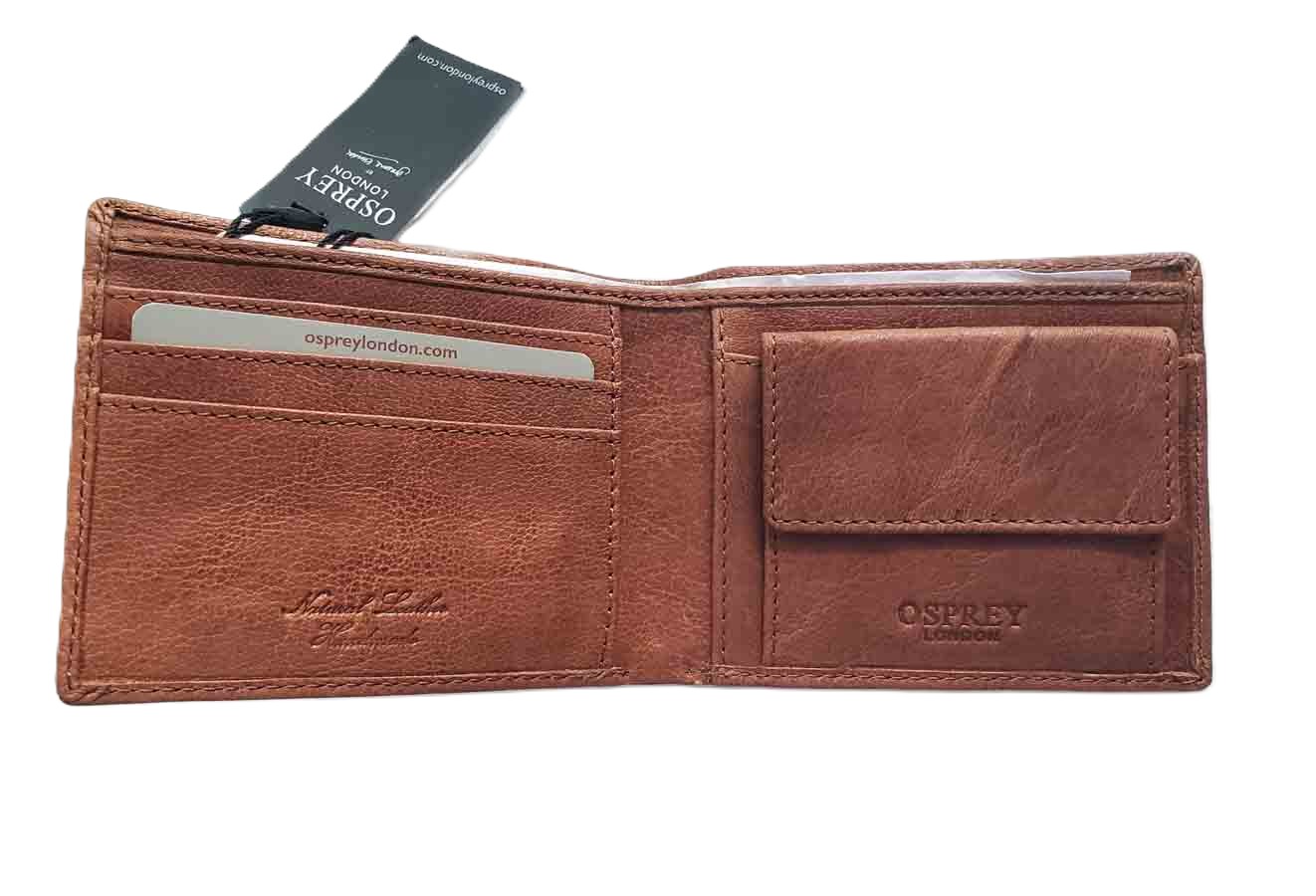 Osprey London Barker Coin Pocket Wallet Tan Leather Bifold Men's