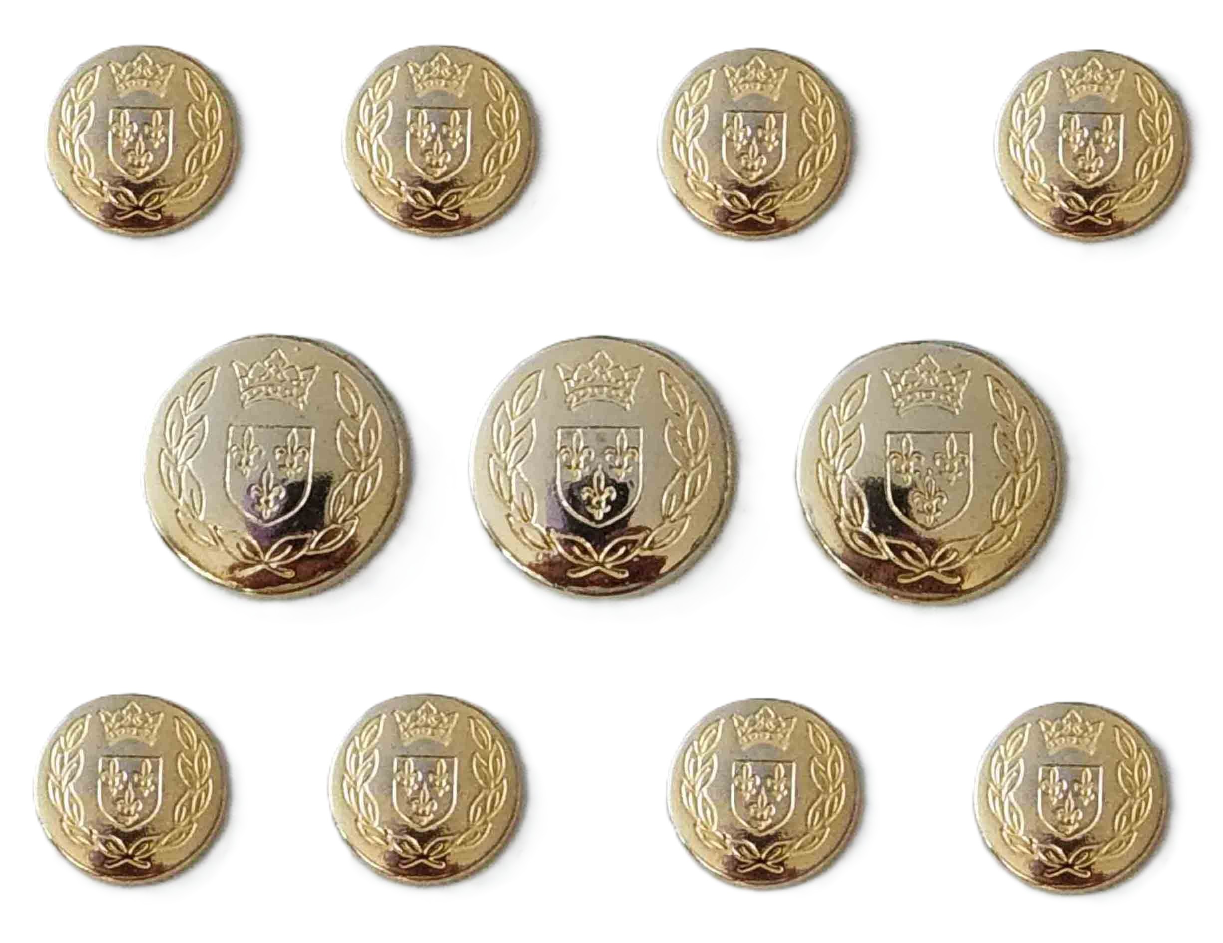 Hart Schaffner Marx  Gold Brass Semidome Blazer Buttons Set Crown Fleur de Lis Shield Pattern
