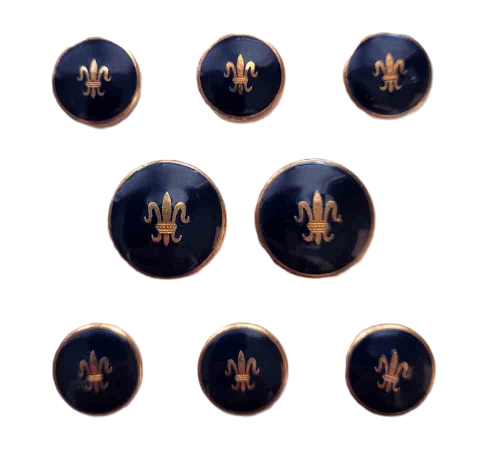 Vintage Holland & Sherry Fleur-de-Lis Blazer Buttons Navy Enamel Gold-Tone Men’s