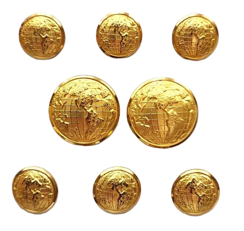 Vintage Waterbury Gold Tone Brass Blazer Button Set – Globe World Map (Americas) Design 