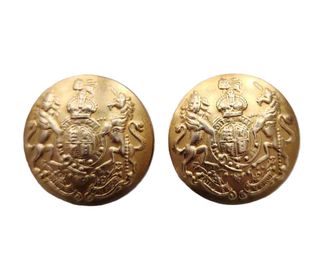 Two Vintage Waterbury Semi-Dome Top Gold Brass Blazer Buttons Lion Unicorn Shield L2Q Men's
