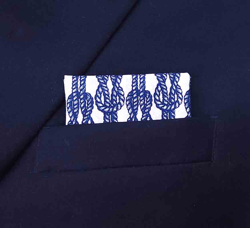Gascoigne Hand Stitched Pocket Square Cotton Blue White Sailor's Knot Men's