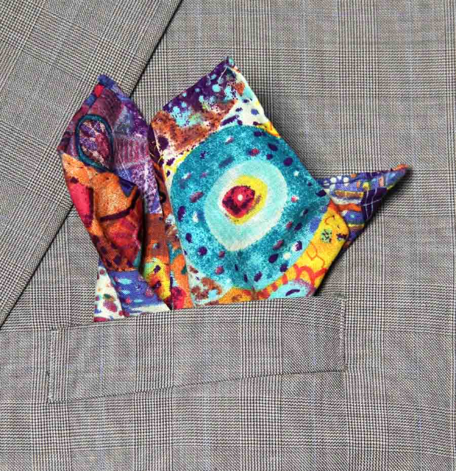 Gascoigne Hand Stitched Cotton Pocket Square Colorful Abstract Men's