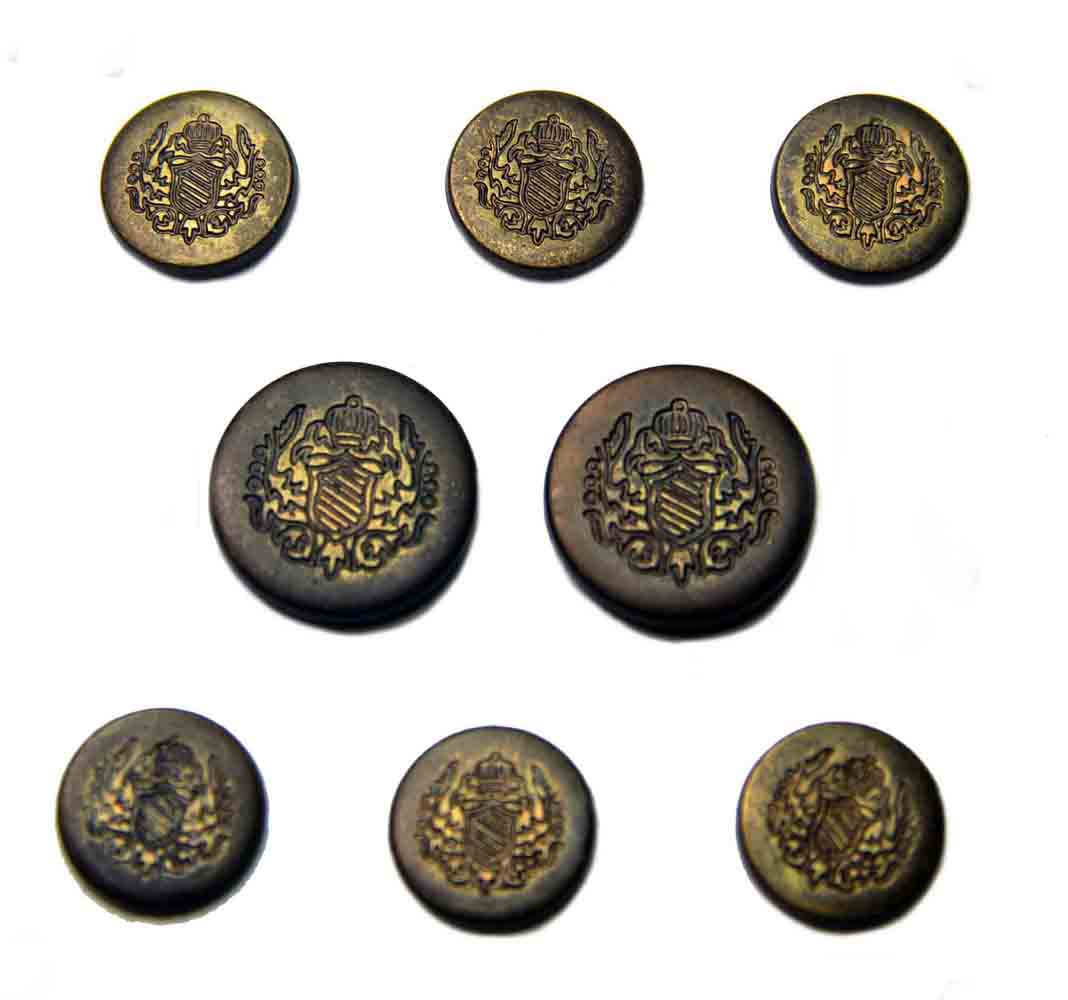 Vintage 1960s Antique Gold Metal Buttons Set Crown Shield A9B Men's