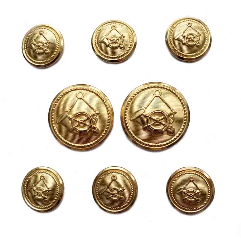 Vintage Waterbury Blazer Buttons Set Gold Brass Hunting Horn Pattern S8N Men's