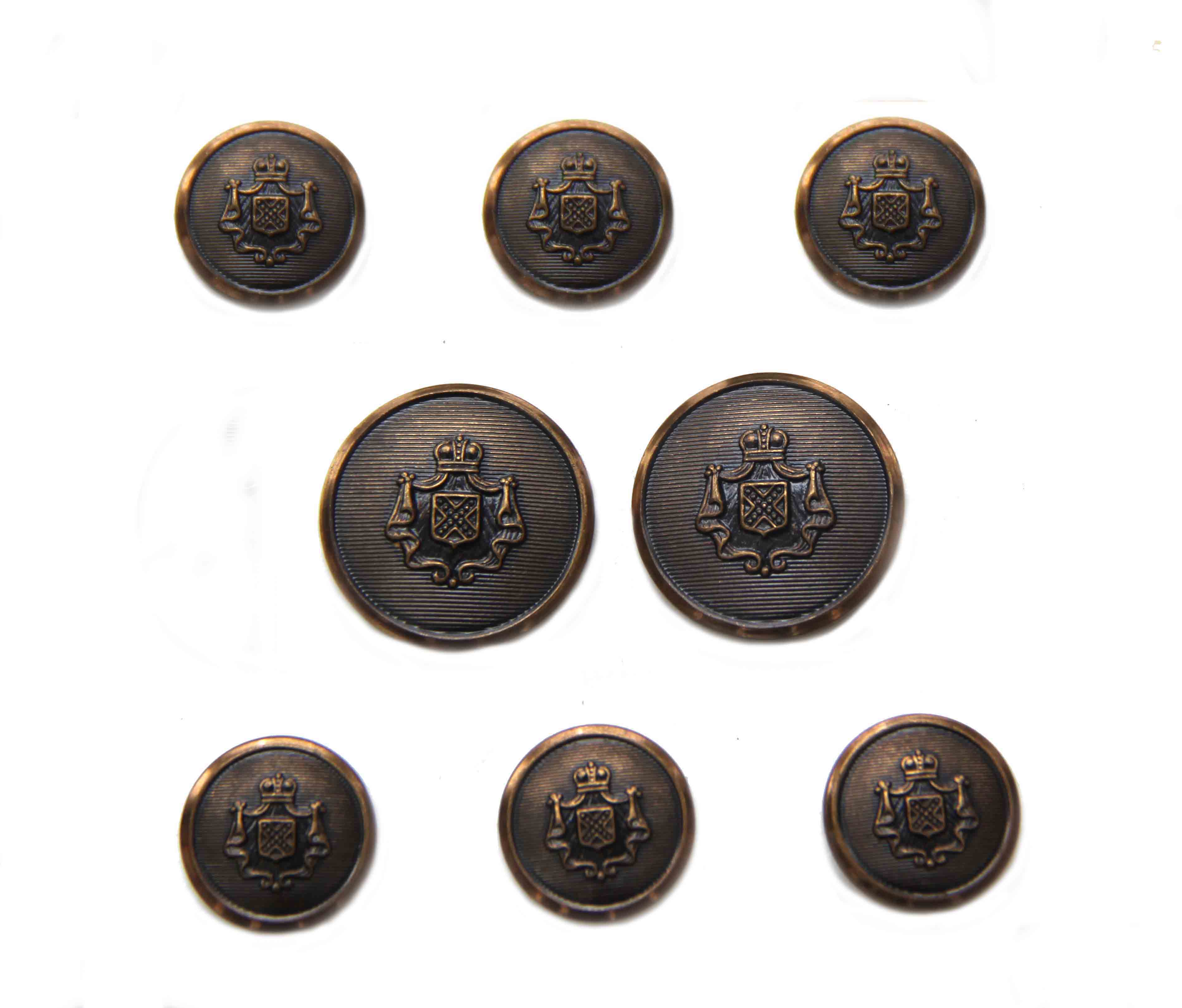Vintage Britches of Georgetown Blazer Buttons Set Antique Gold Brown Shank Crown Shield Men's