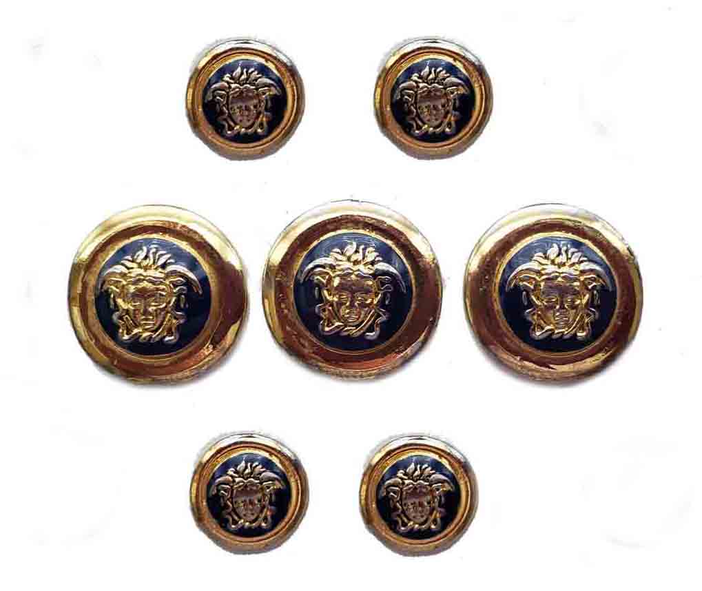 Vintage Medusa Head Blazer Buttons Gold Black Enamel Brass Men's