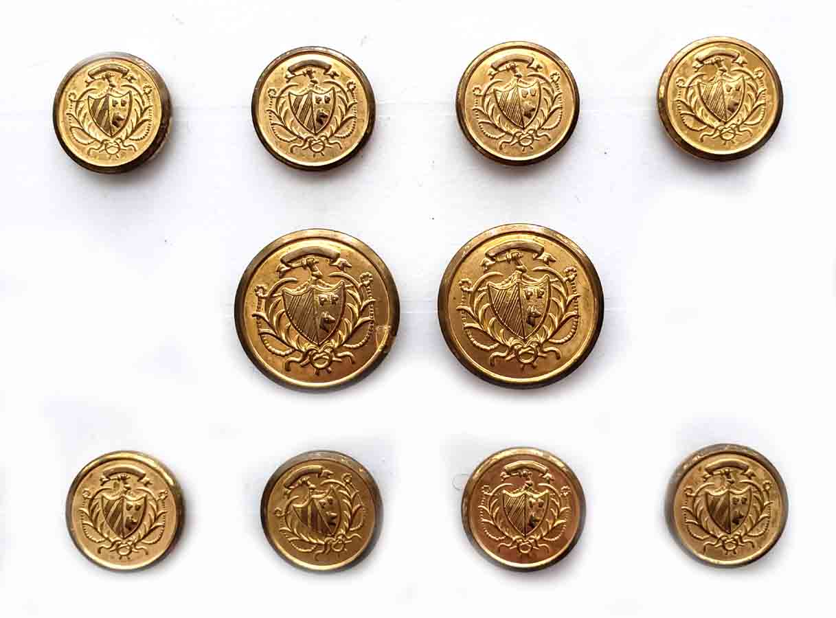 Vintage Waterbury Blazer Buttons Set Gold Brass Shield Scroll R6T Men's