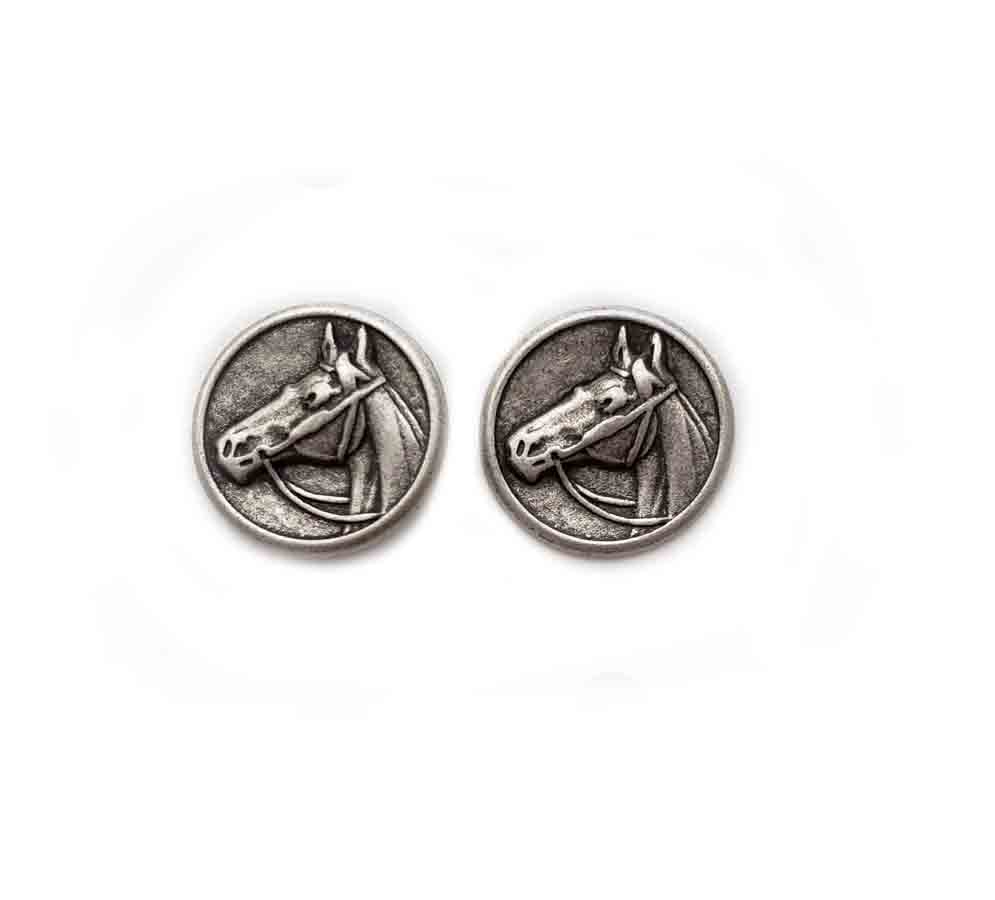 Two Equestrian Blazer Jacket Buttons Gray Silver Metal Shank Horse Head Men's