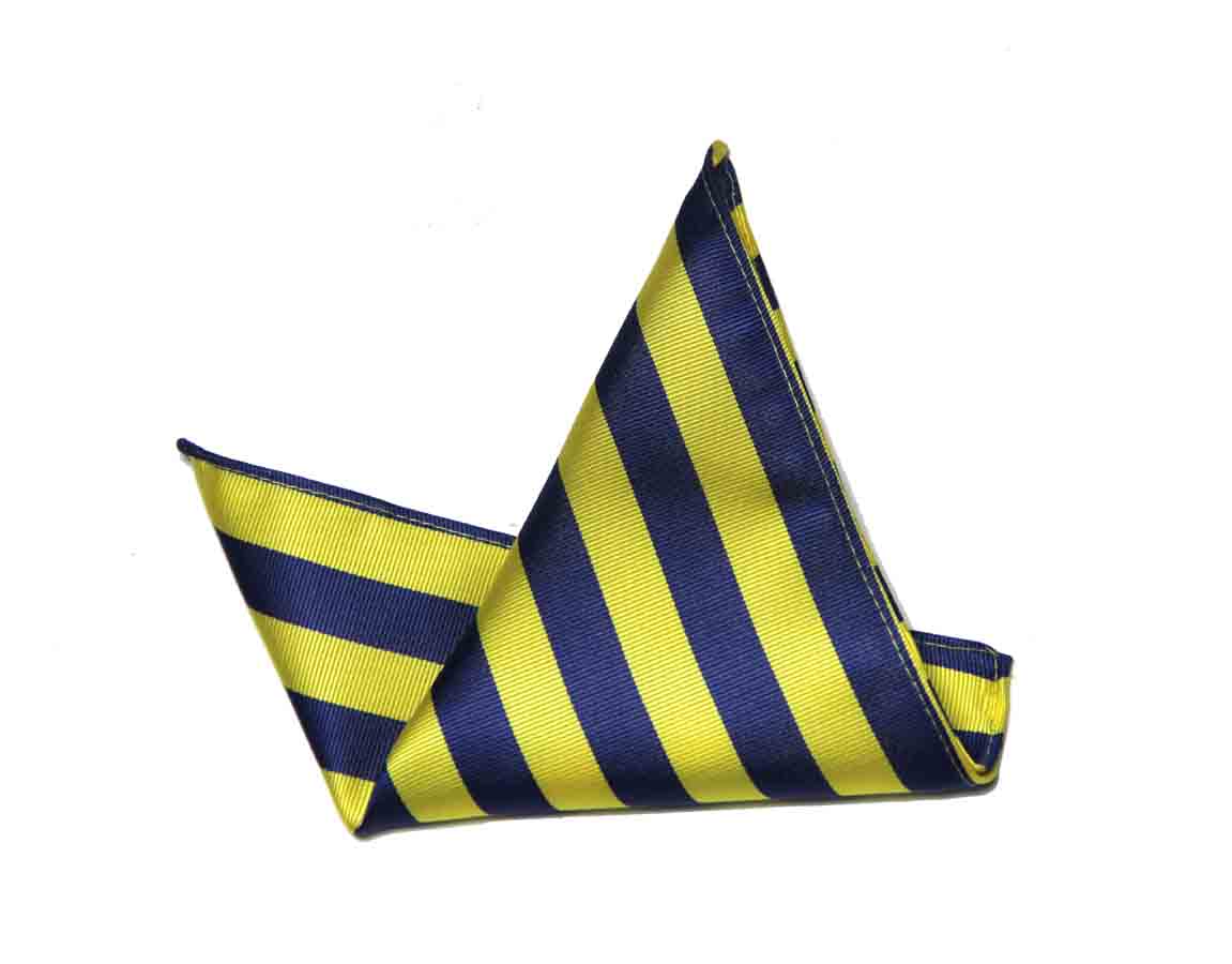 Gascoigne Repp Stripe Pocket Square Navy Blue Yellow Silk Blend Men's