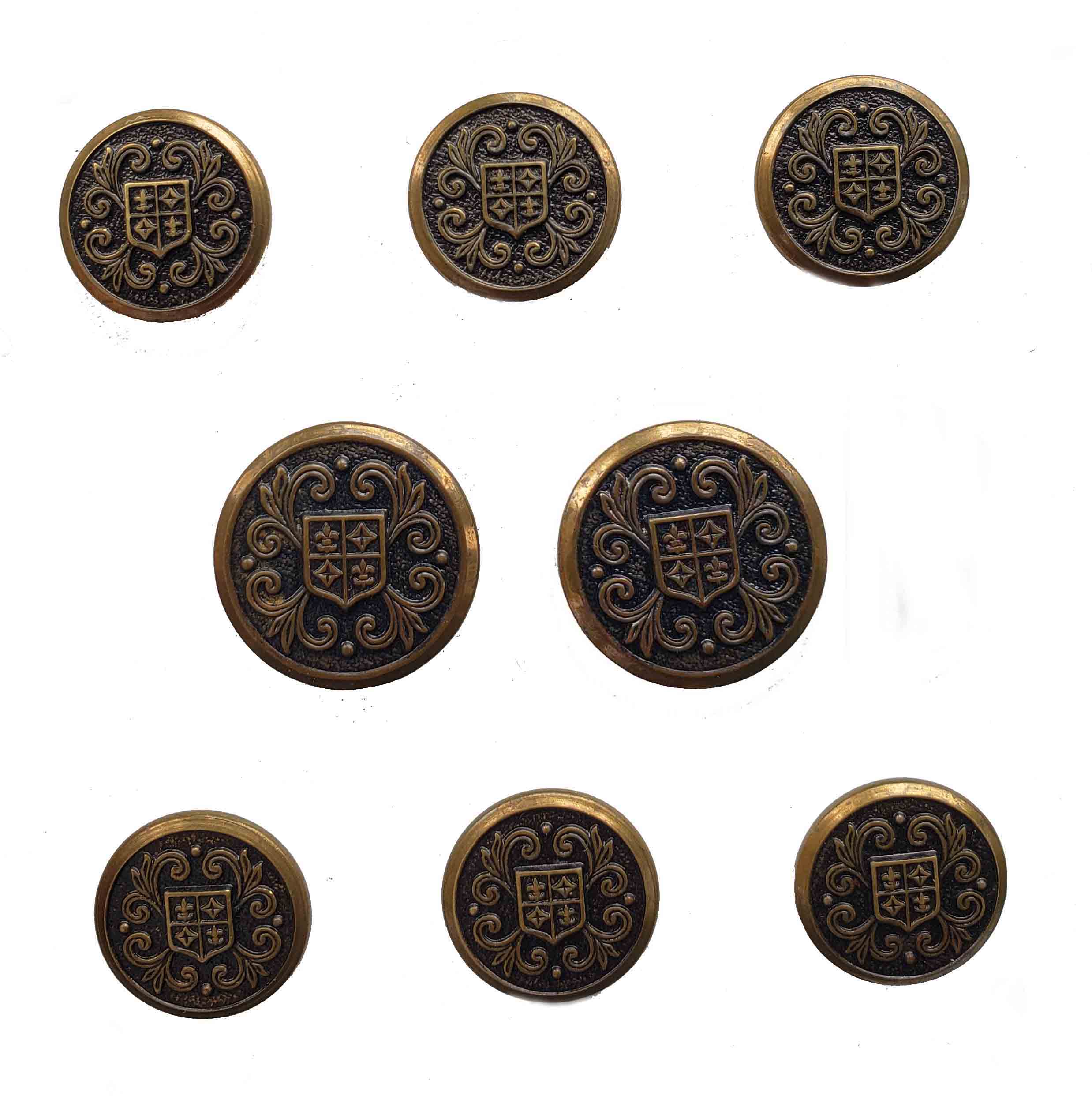 Vintage 1970s Haggar Blazer Buttons Set Antique Gold Brown Brass Scroll Shield Men's