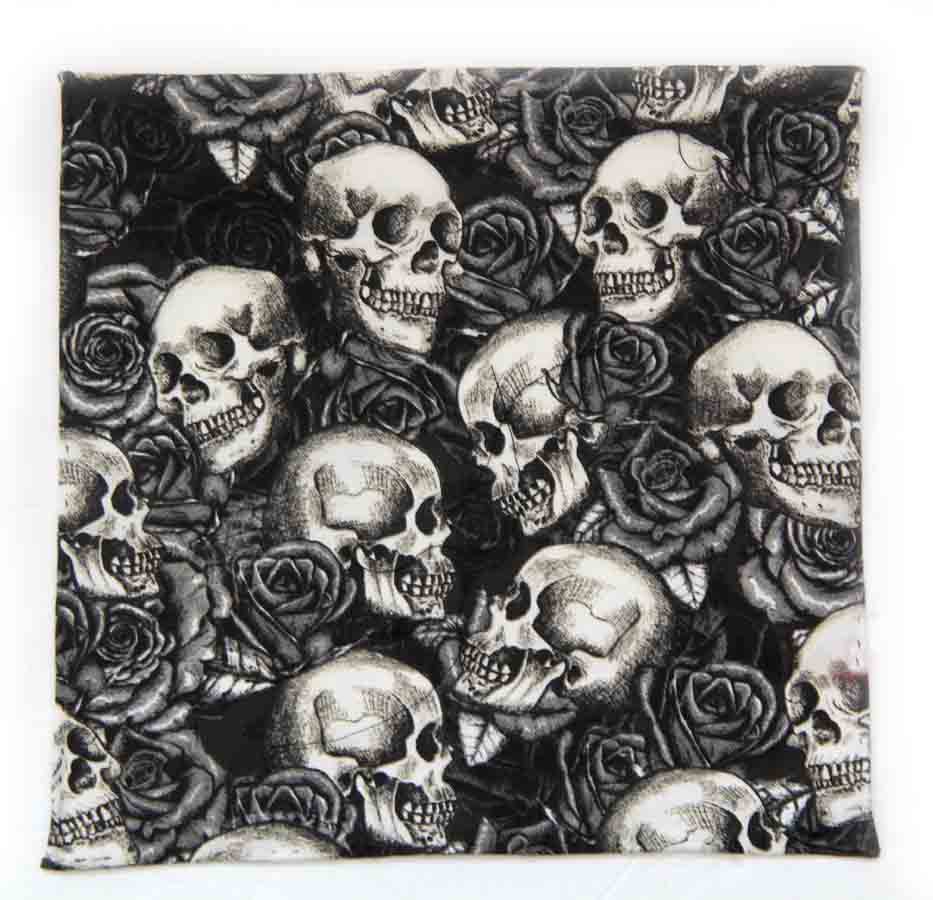 Gascoigne Hand Stitched Rolled Hem Skull Floral Pocket Square Black Gray White Cotton Men's 