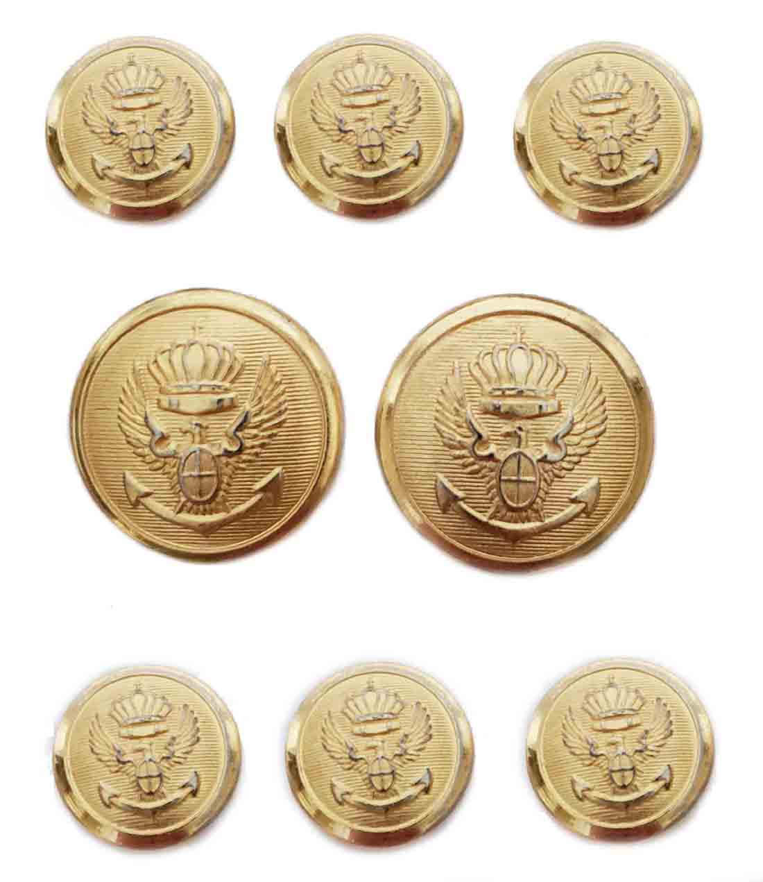 Vintage Stanley Blazer Buttons Set Gold Brass Shank Crown Eagle Anchor Men's