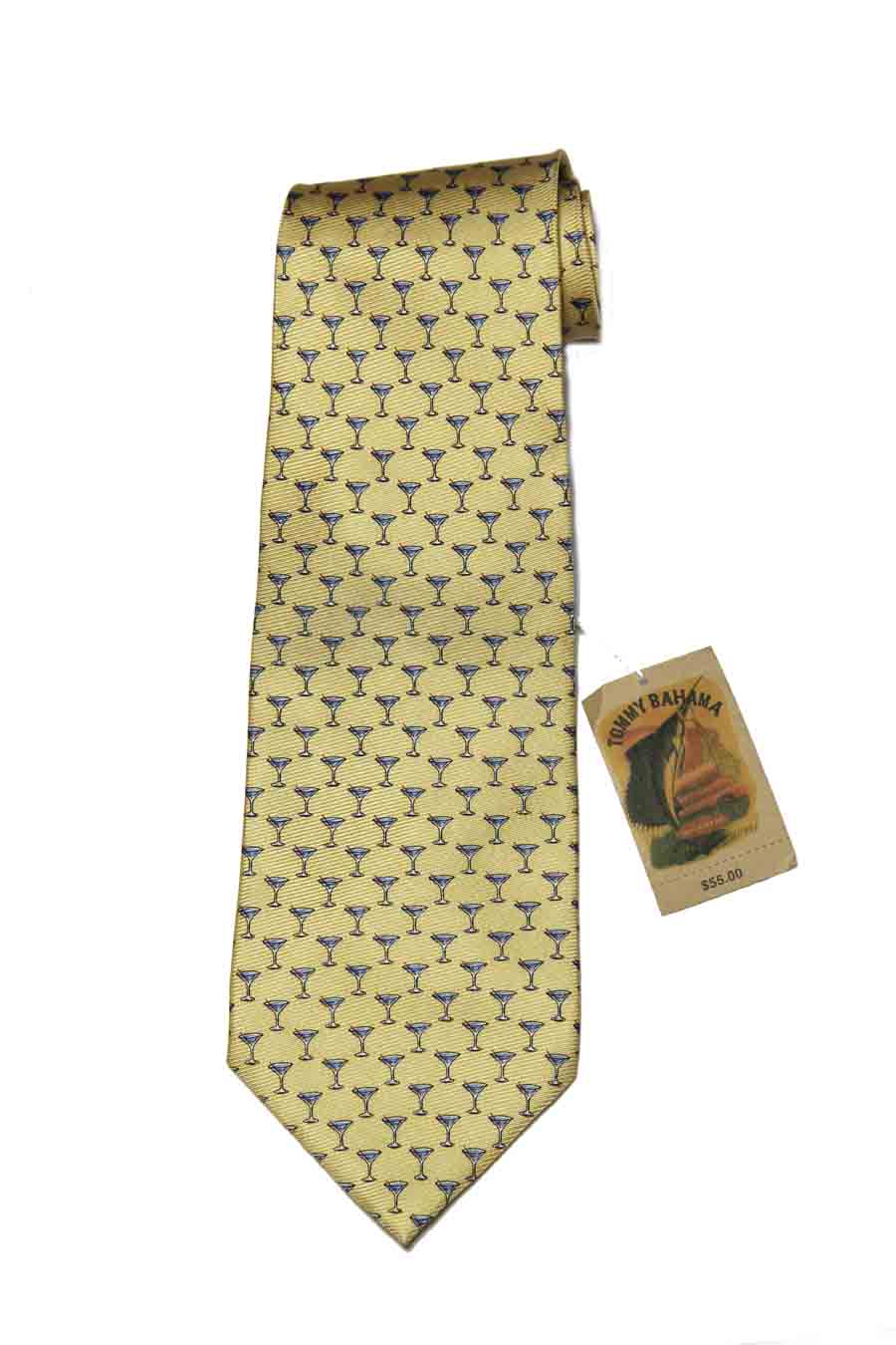 Tommy Bahama Silk Tie Martini Glass Pattern Yellow Blue Red Men's
