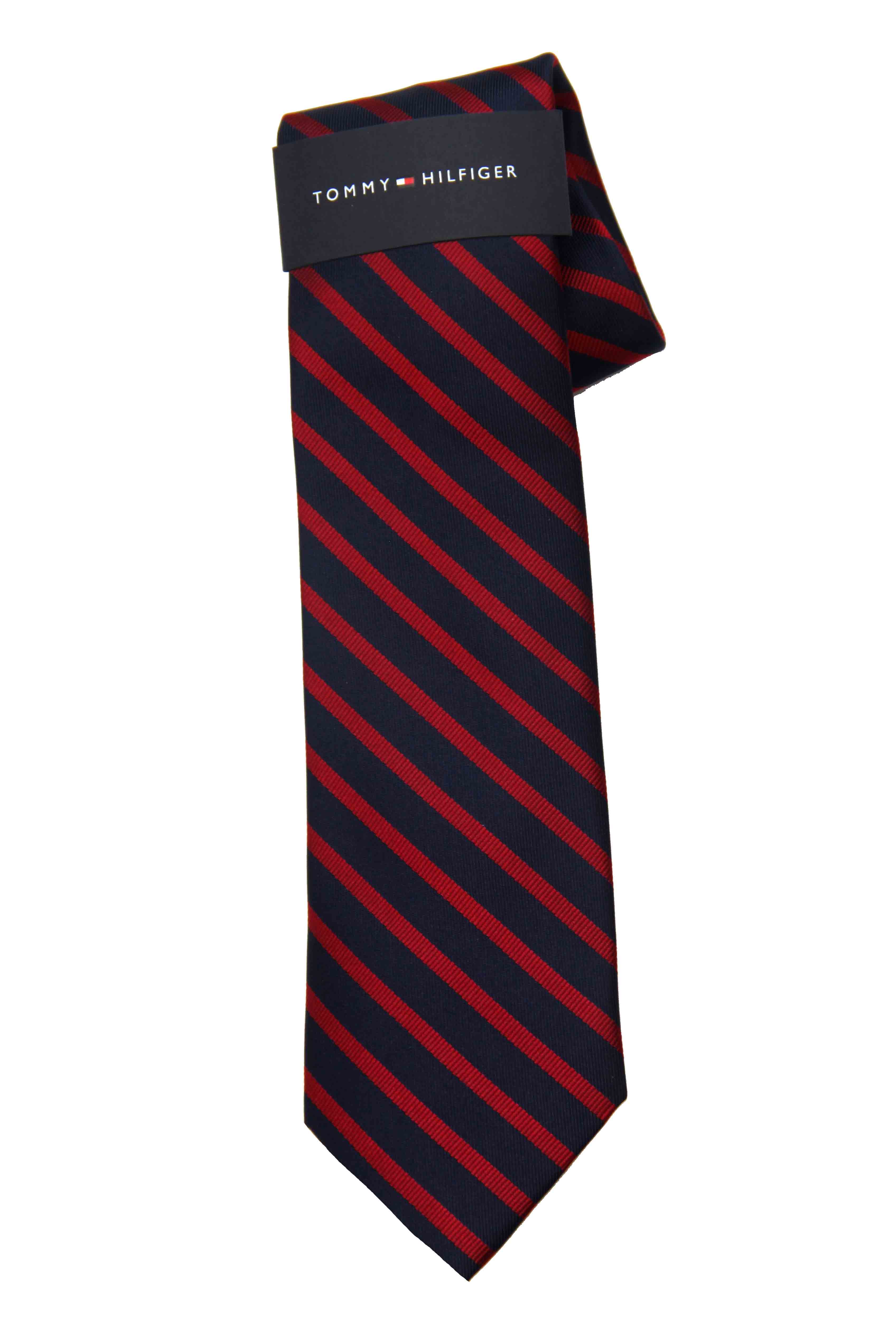 Tommy Hilfiger Repp Stripe Tie Silk Blend Navy Blue Red Men's
