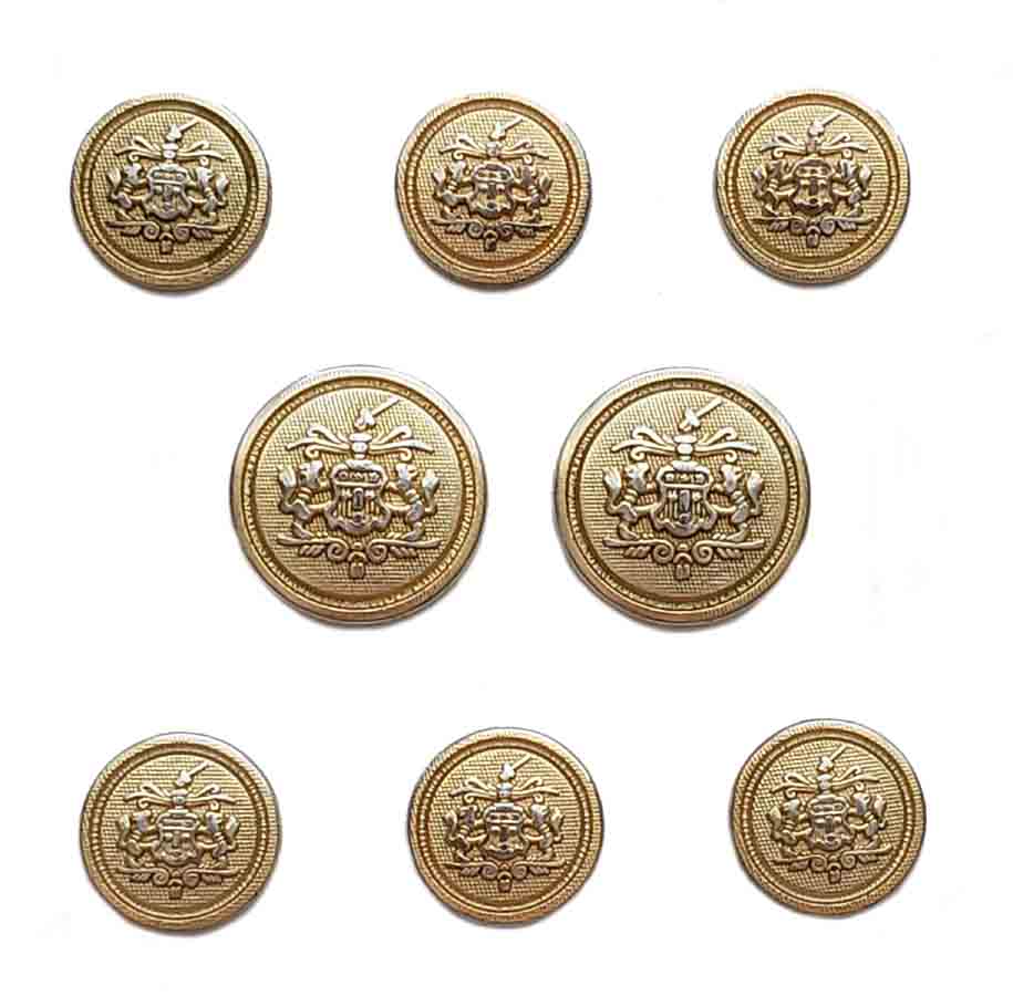 Vintage Canali Semi-Dome Blazer Buttons Set Gold Brass Sword Lions Shield Men's