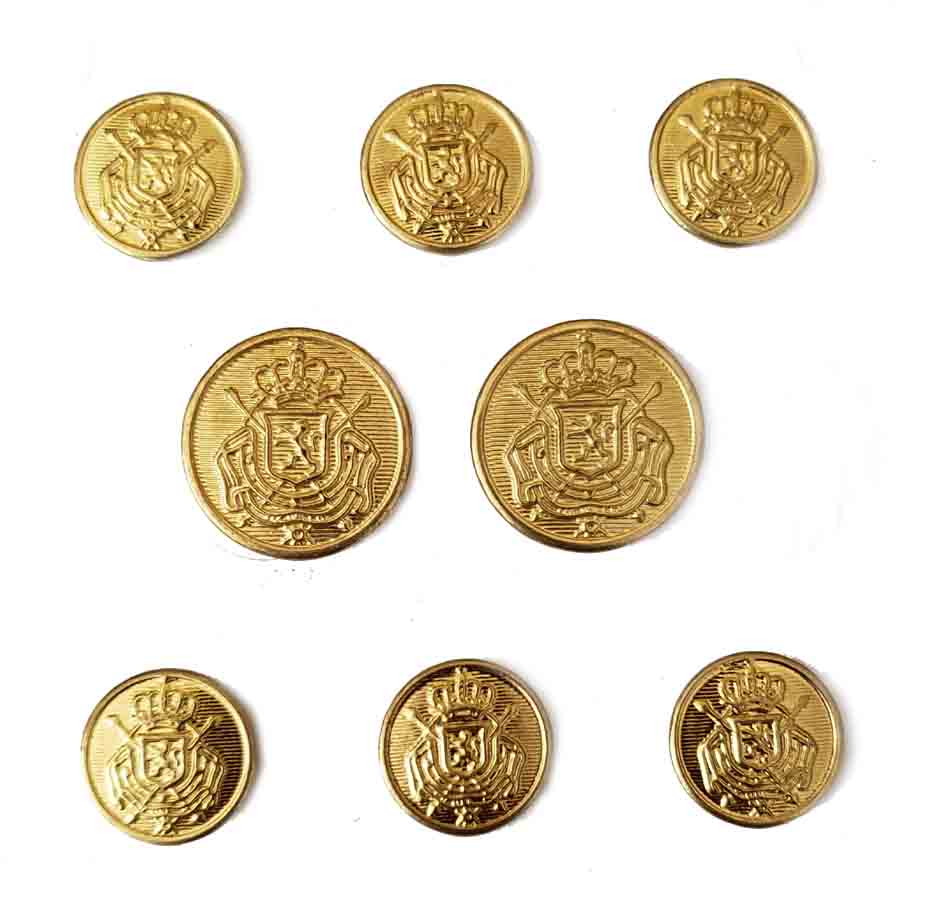 Vintage Belgian Crest Blazer Buttons Set Gold Brass Crown Rampant Lion Shield Men's