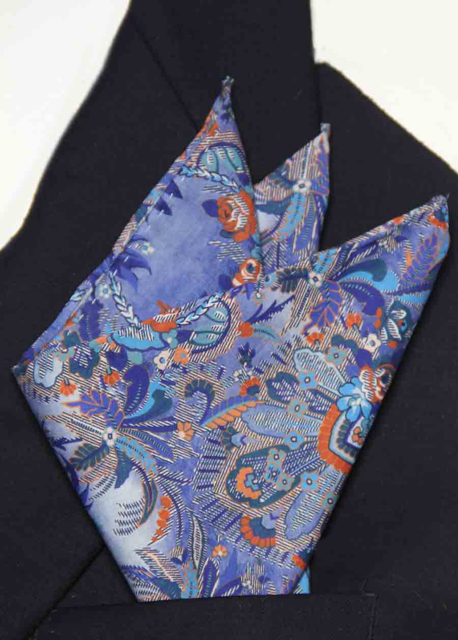 Hand Stitched Sewn Tana Lawn Italian Cotton Pocket Square Floral Men's