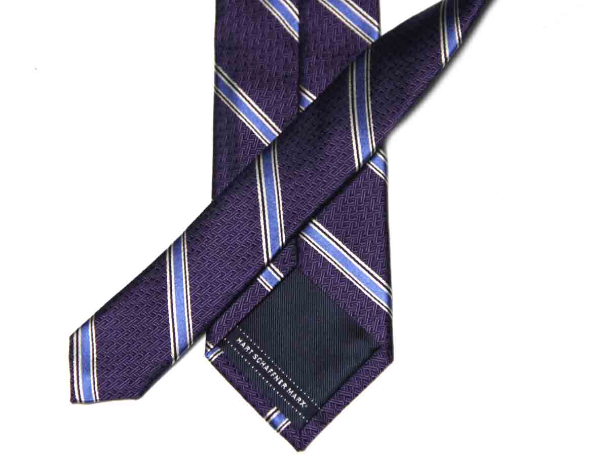 Hart Schaffner Marx Italian Silk Tie Purple Blue White Striped Men's