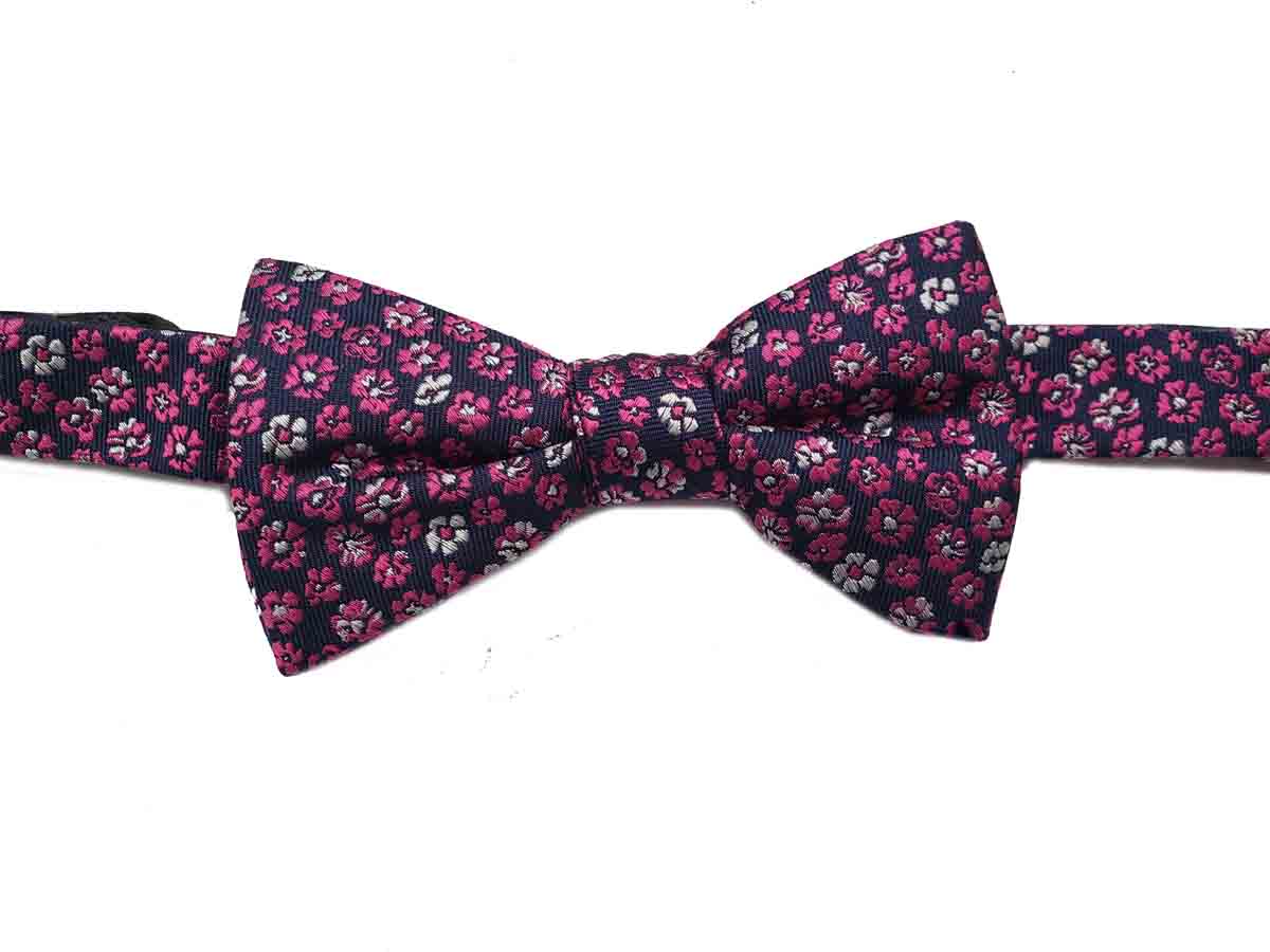 Tommy Hilfiger Floral Bow Tie Navy Blue Purple White Silk Pre-Tied Men's