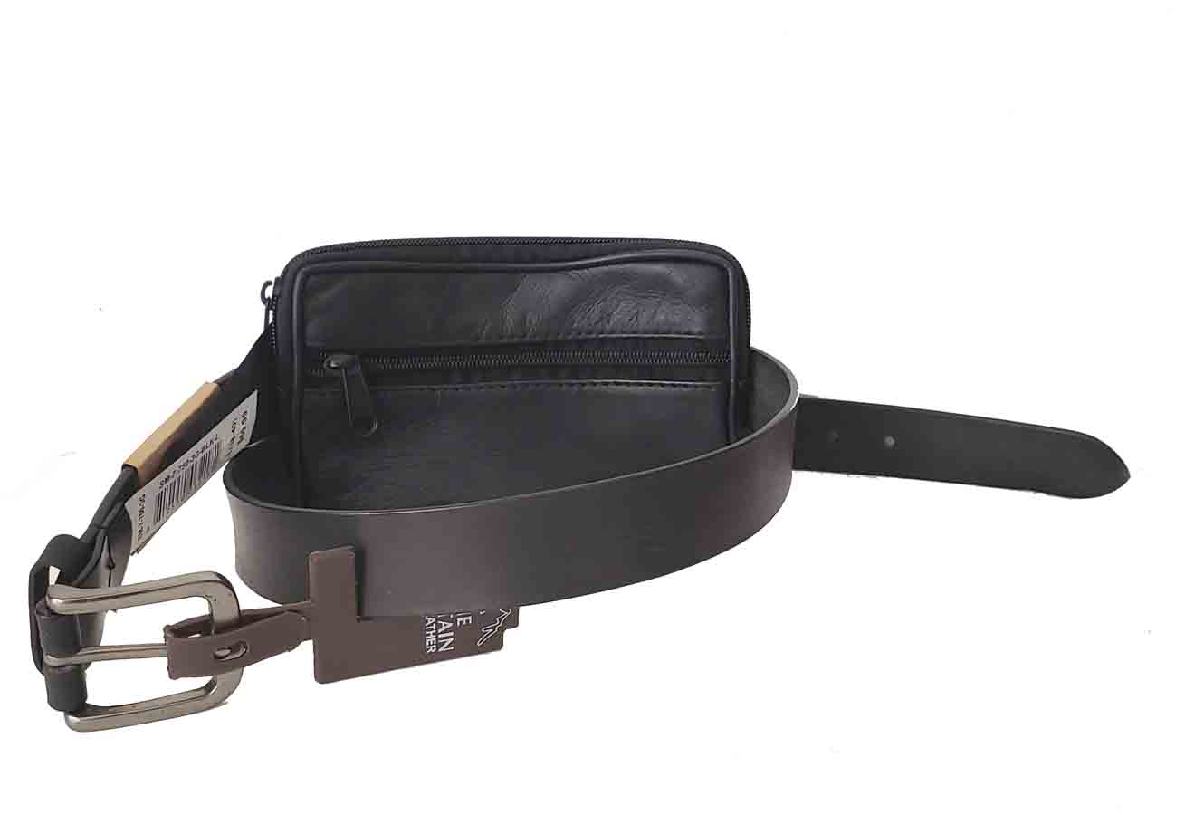 Stone Mountain Leather Belt With Money / Mobile Phone Pouch Black Men's Size 38-40