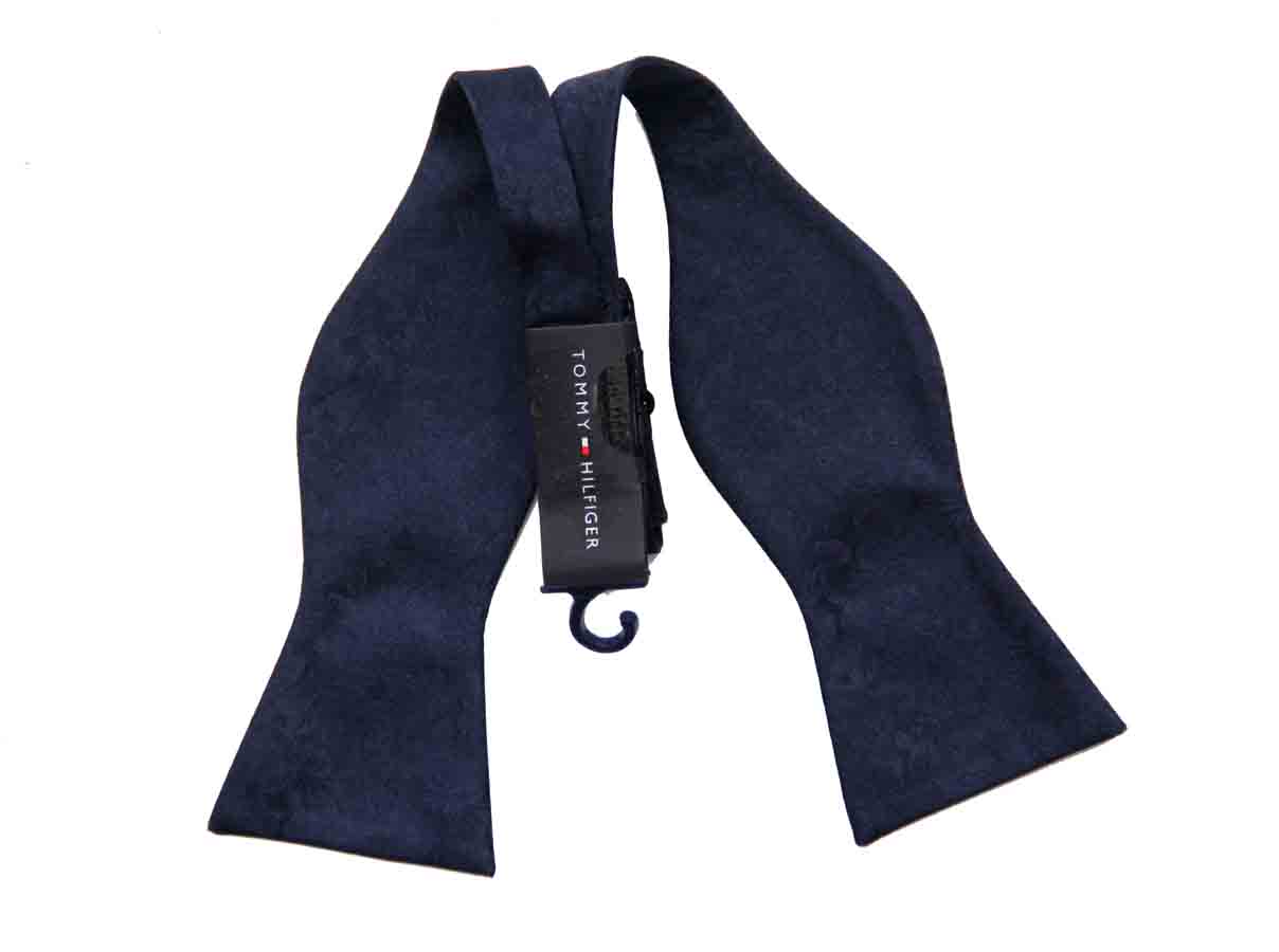 Tommy Hilfiger Bow Tie Navy Blue Jacquard Fabric Floral Men's One Size
