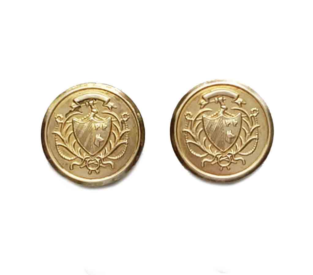 Two Vintage Waterbury Blazer Buttons Gold Brass Shield Pattern Men's