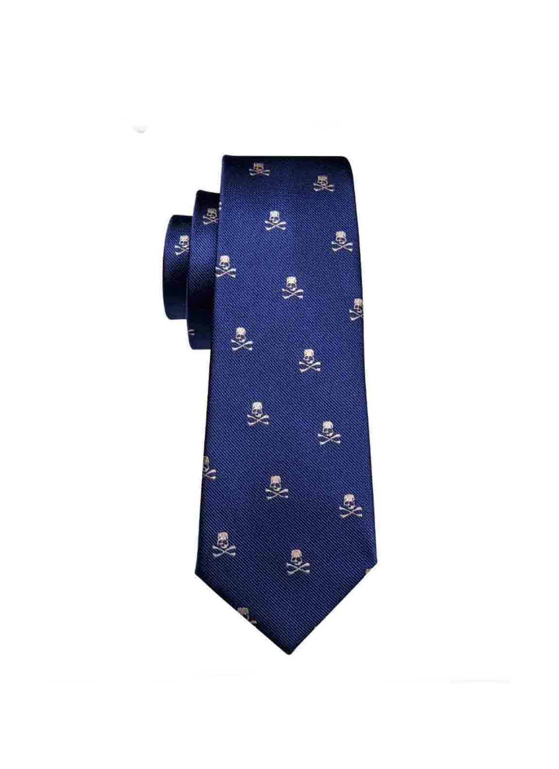 Gascoigne Silk Tie Skull Crossbones Pattern Navy Blue White Silk Men's