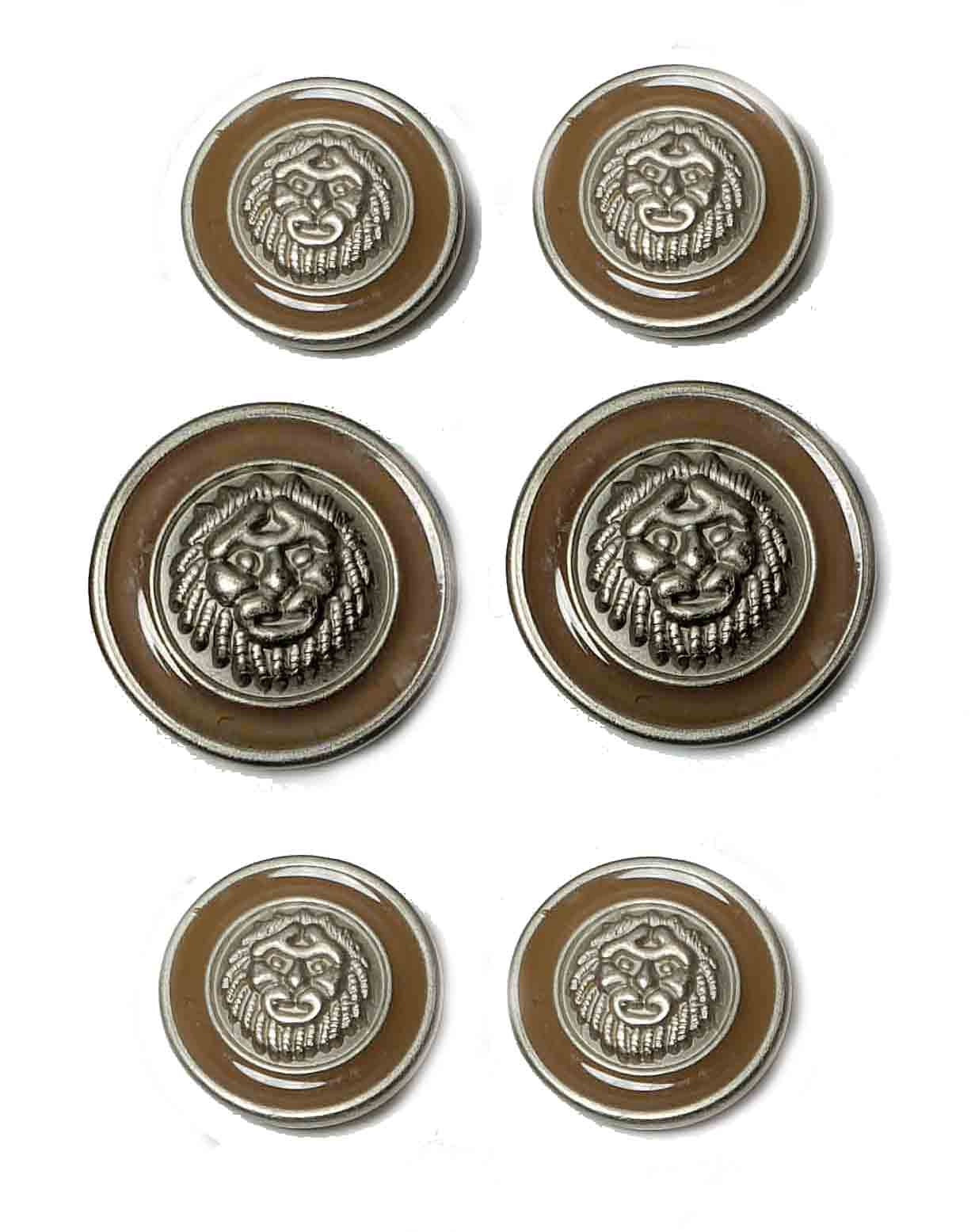 Vintage El Leone Blazer Buttons Set Gray Brown Lion Pattern Shank Metal Men's
