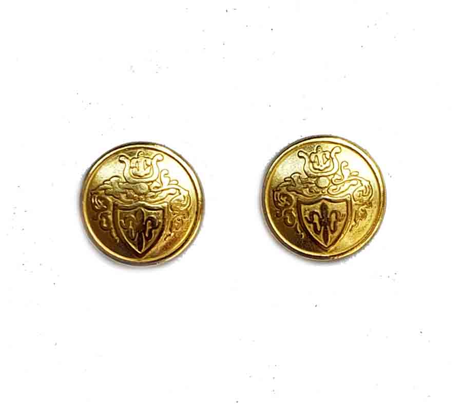 Two Vintage Semi-Dome Blazer Sport Coat Buttons Gold Brass Lyre Fleur de Lis Shield N7T Men's