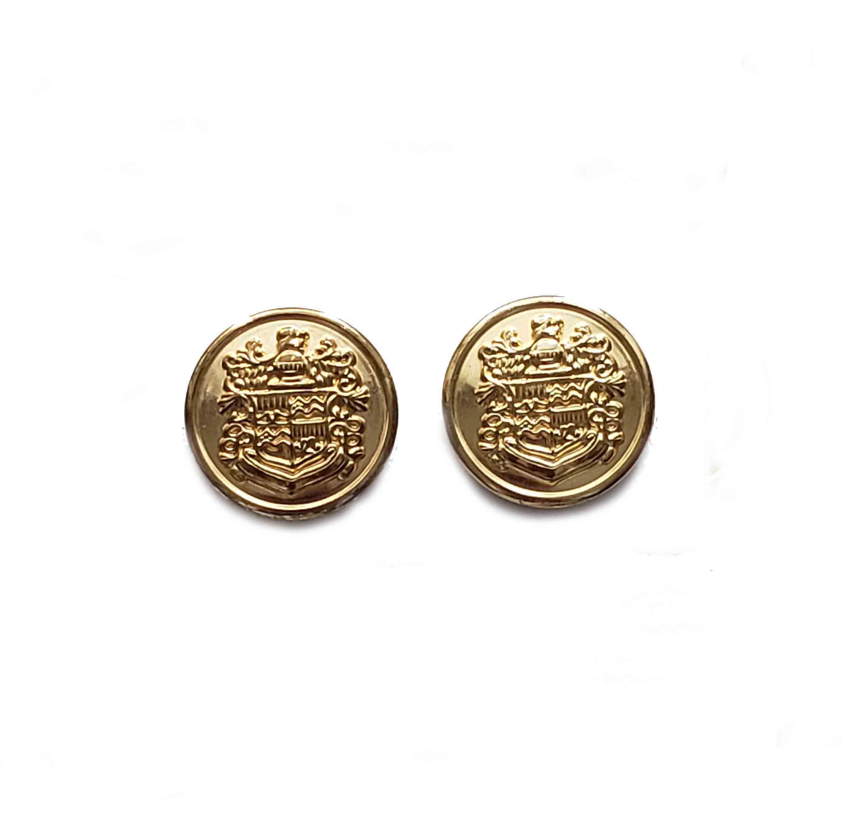 Two Vintage Guy Laroche Blazer Buttons Gold Brass Shield Pattern Men's 1980s