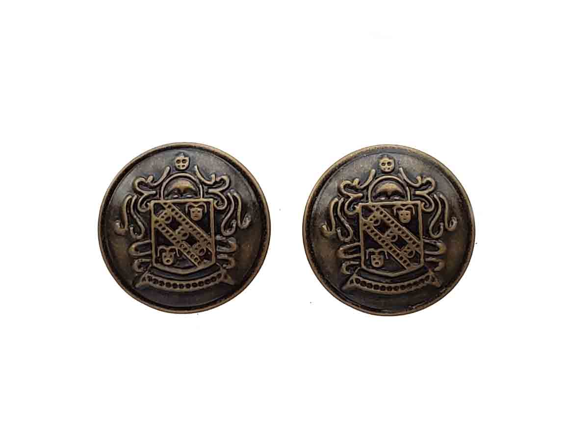 Two Antique Gold Brown Brass Blazer Jacket Buttons Shield Pattern Men's