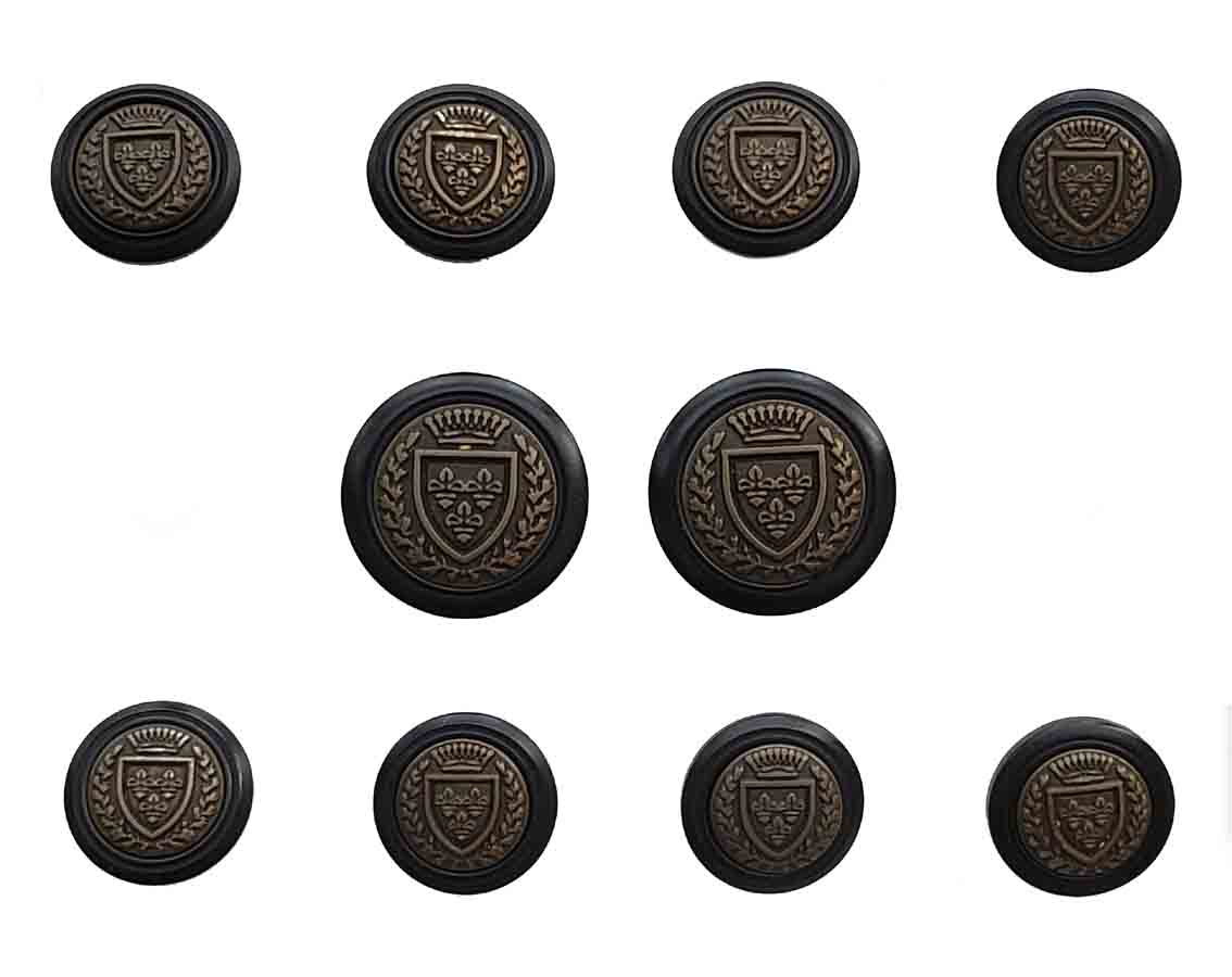 Vintage Aquascutum Blazer Buttons Set Black Gold Crown Fleur de Lis Shield Men's