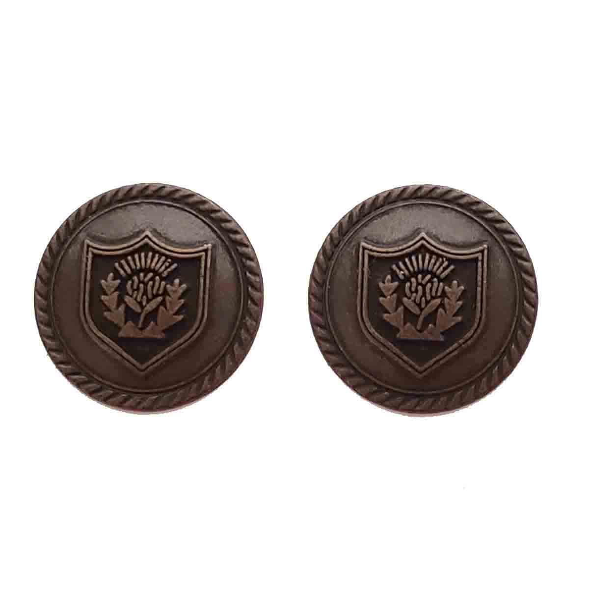 Two Vintage Blazer Buttons Brown Floral Shield Metal G4L Men's 3/4