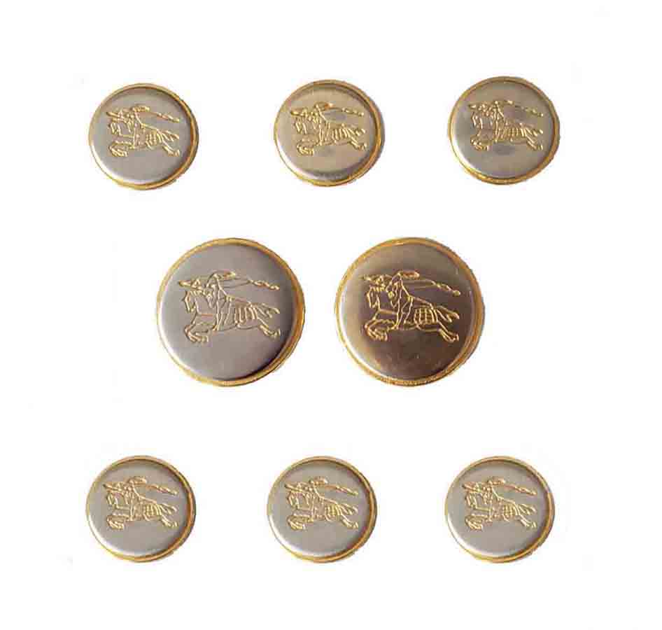 Vintage Burberry Blazer Buttons Set Silver Gold Knightsman Pattern Men's