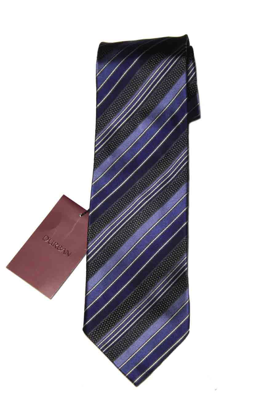 Durban Italian Silk Tie Blue Gray White Striped Made in Italy Men's