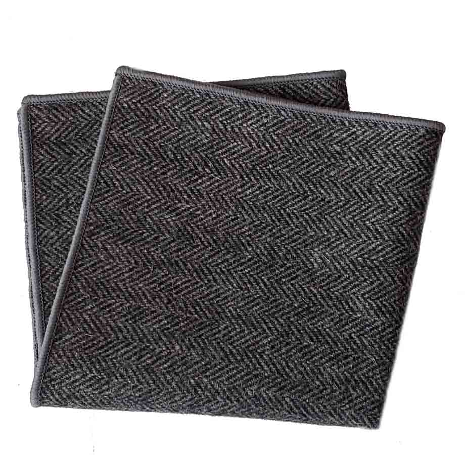 Gascoigne Pocket Square Wool Herringbone Gray Men's