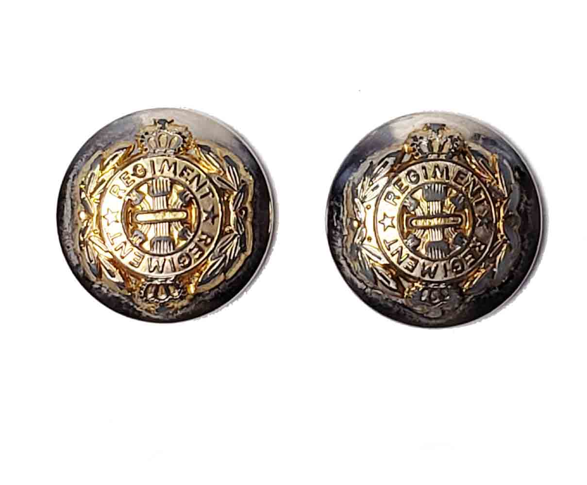 Two Vintage Regiment Blazer Buttons Semi-Dome Silver Gold Metal Crown Shield Men's