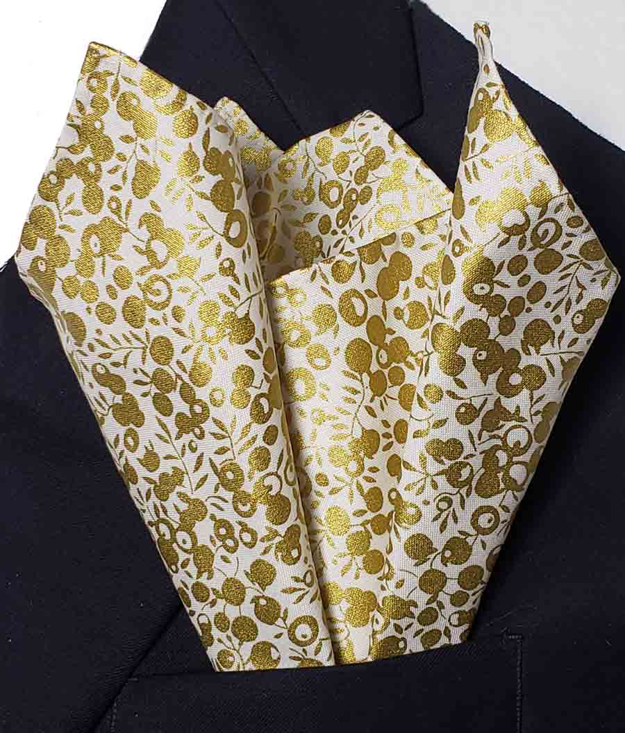 Hand Stitched Sewn Pocket Square Wiltshire Shadow Gold Metallic Fabric Men's