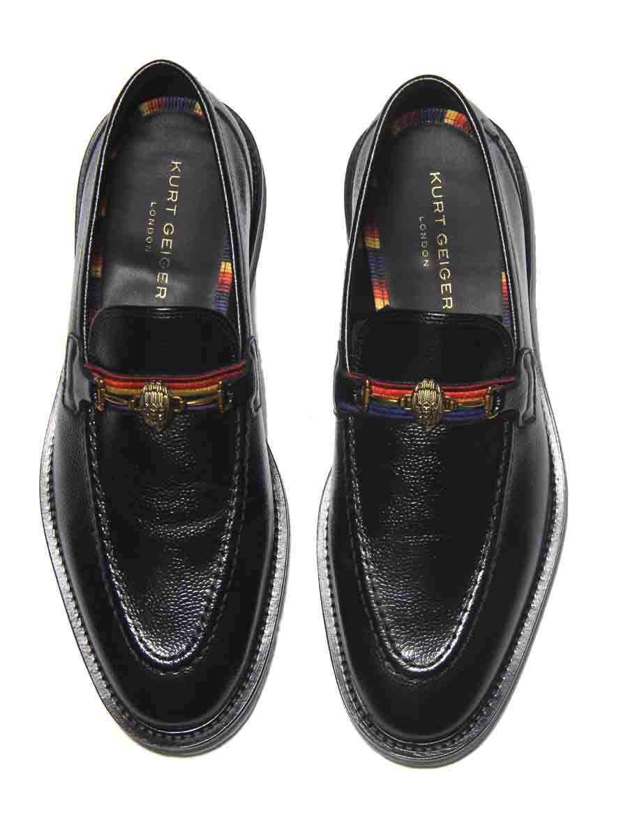 Kurt Geiger London Bates Slip-On Loafers Shoes Black Eagle and Rainbow Bar Men's 42 or USA 9M