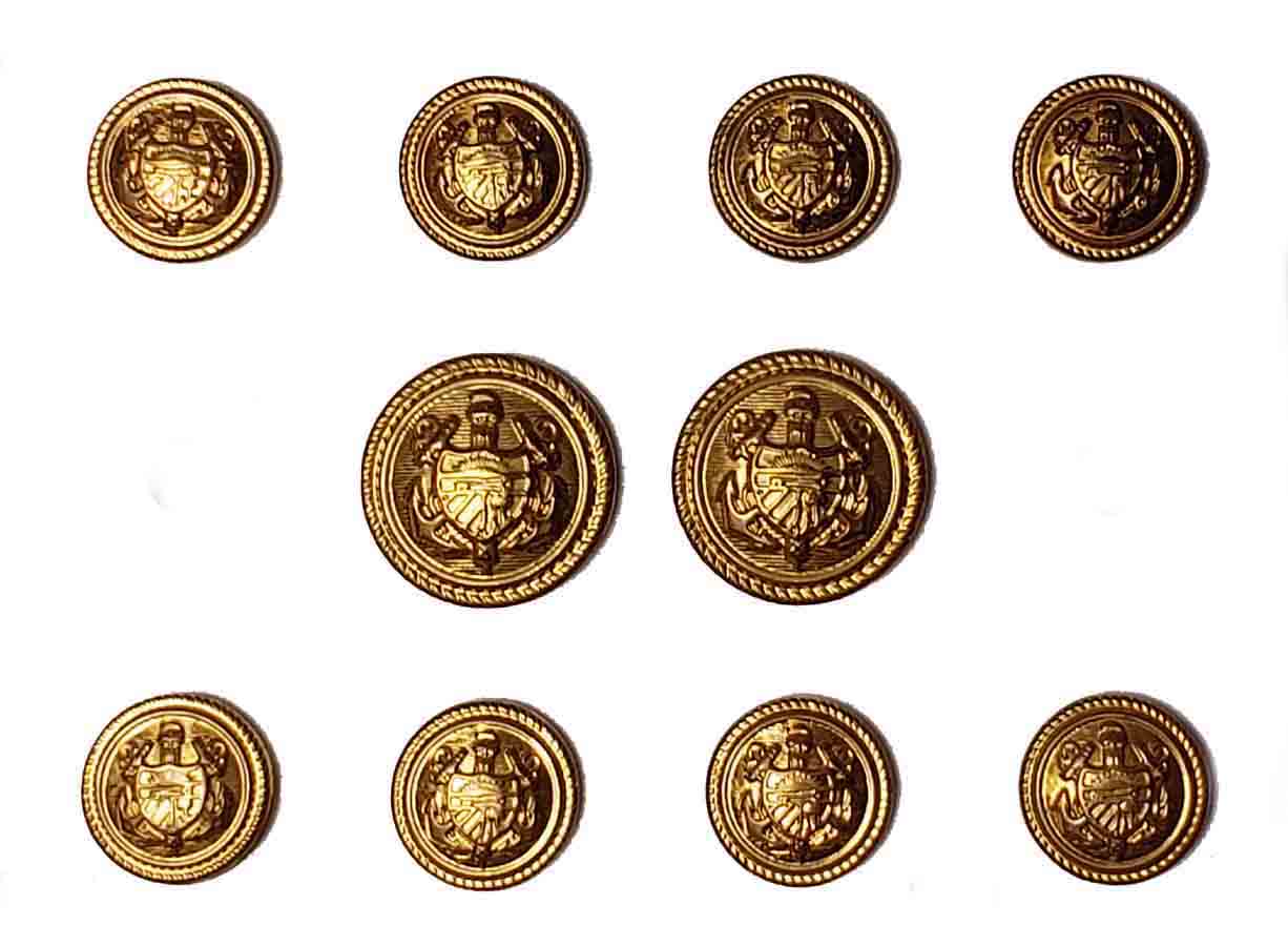 Vintage Lands' End Blazer Buttons Set Antique Gold Brass Anchor V2Y Men's Shield 