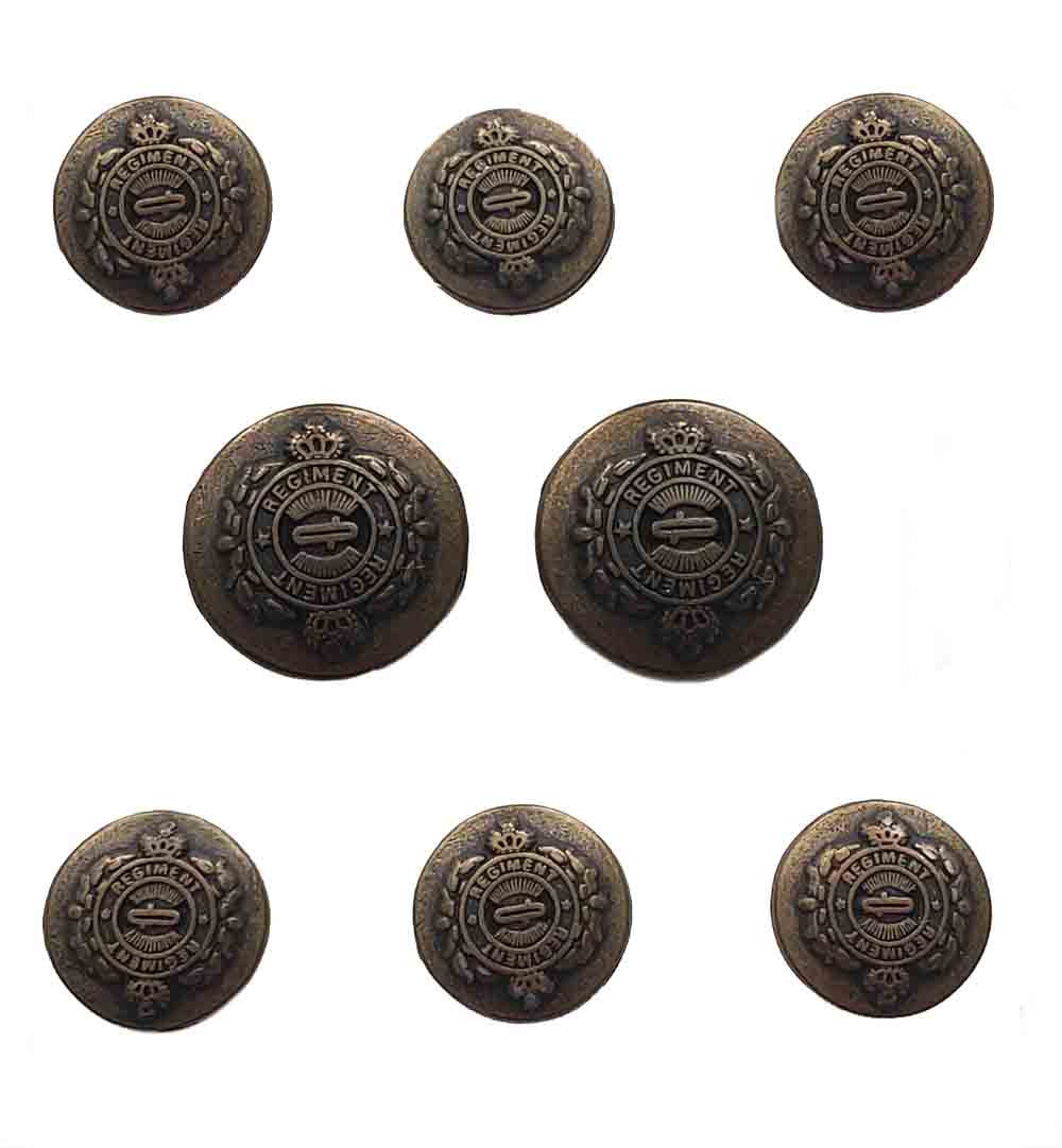 Vintage Regiment Semi-Dome Blazer Buttons Set Antique Gold Brown G8X Men's
