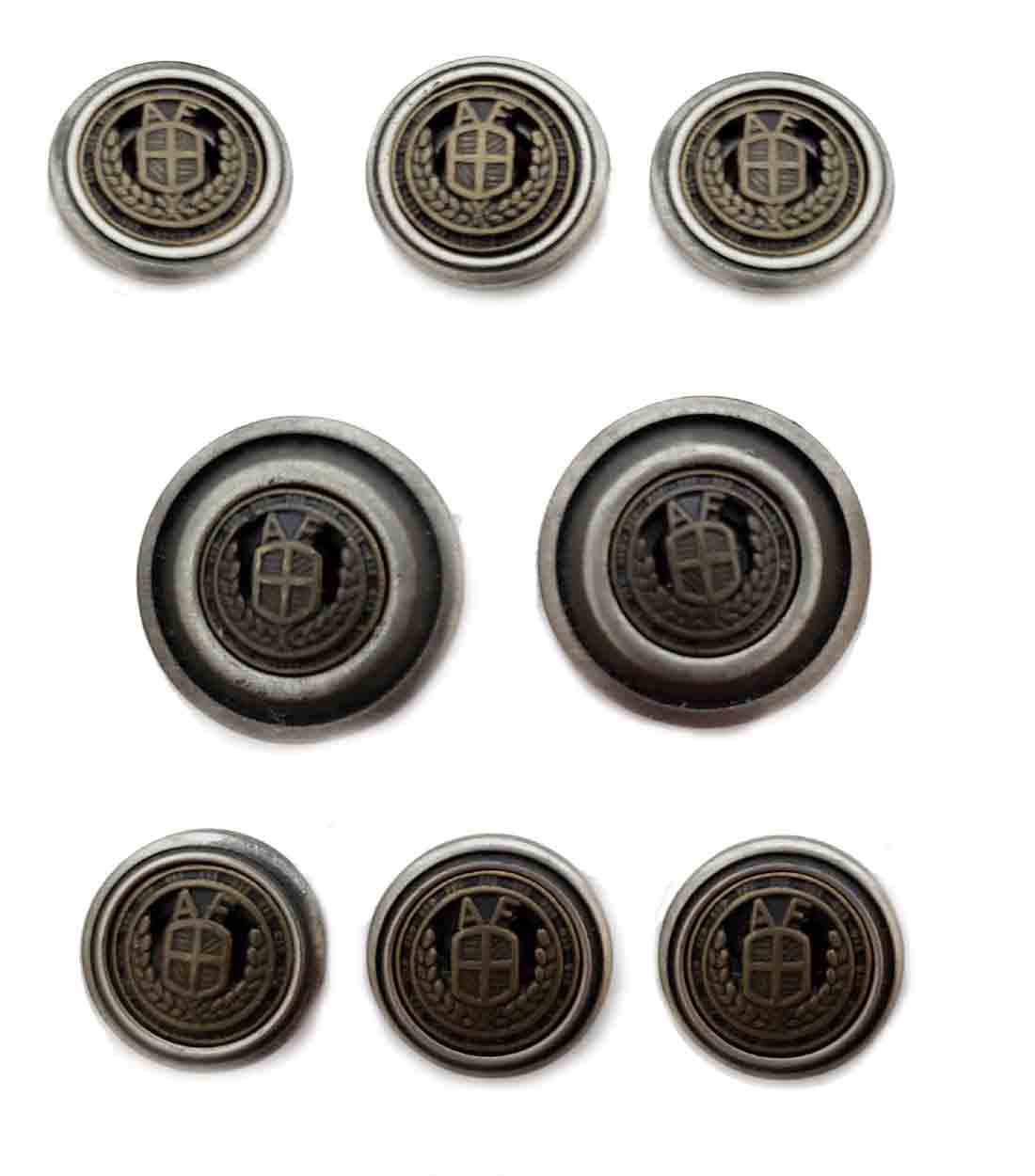 Vintage Alan Flusser Blazer Buttons Set Gray AF Monogram Shank Shield Laurel Men's