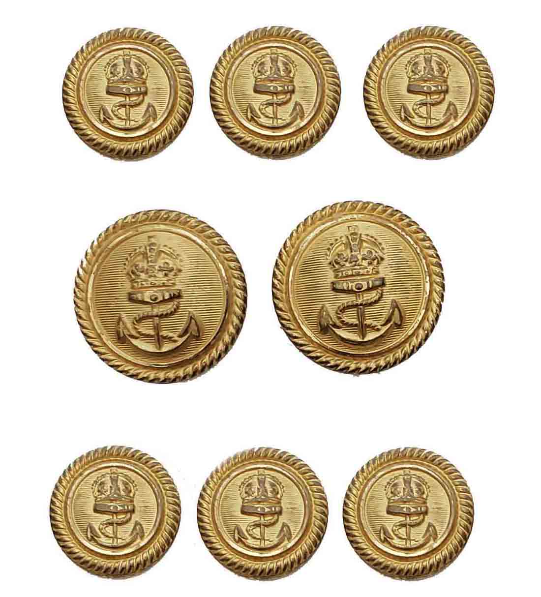Vintage Waterbury Blazer Buttons Set Gold Brass Shank Nautical Crown Anchor Men's