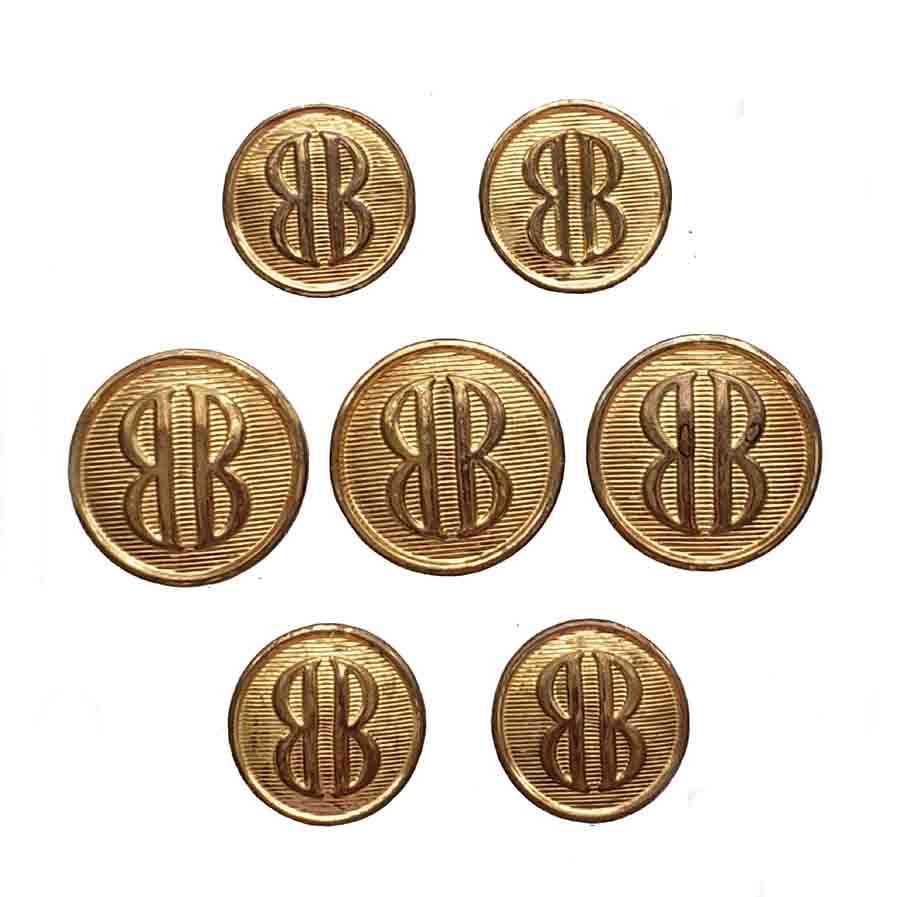 Vintage Bill Blazer Blazer Buttons Set Gold Brass BB Monogram Men's