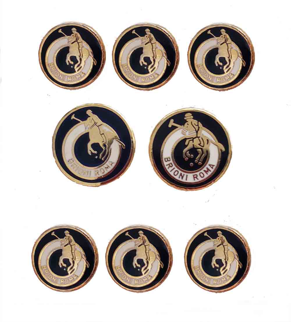 Vintage Brioni Blazer Sport Coat Buttons Set Navy Blue Gold White Brass Enamel Polo Player Pattern Men's