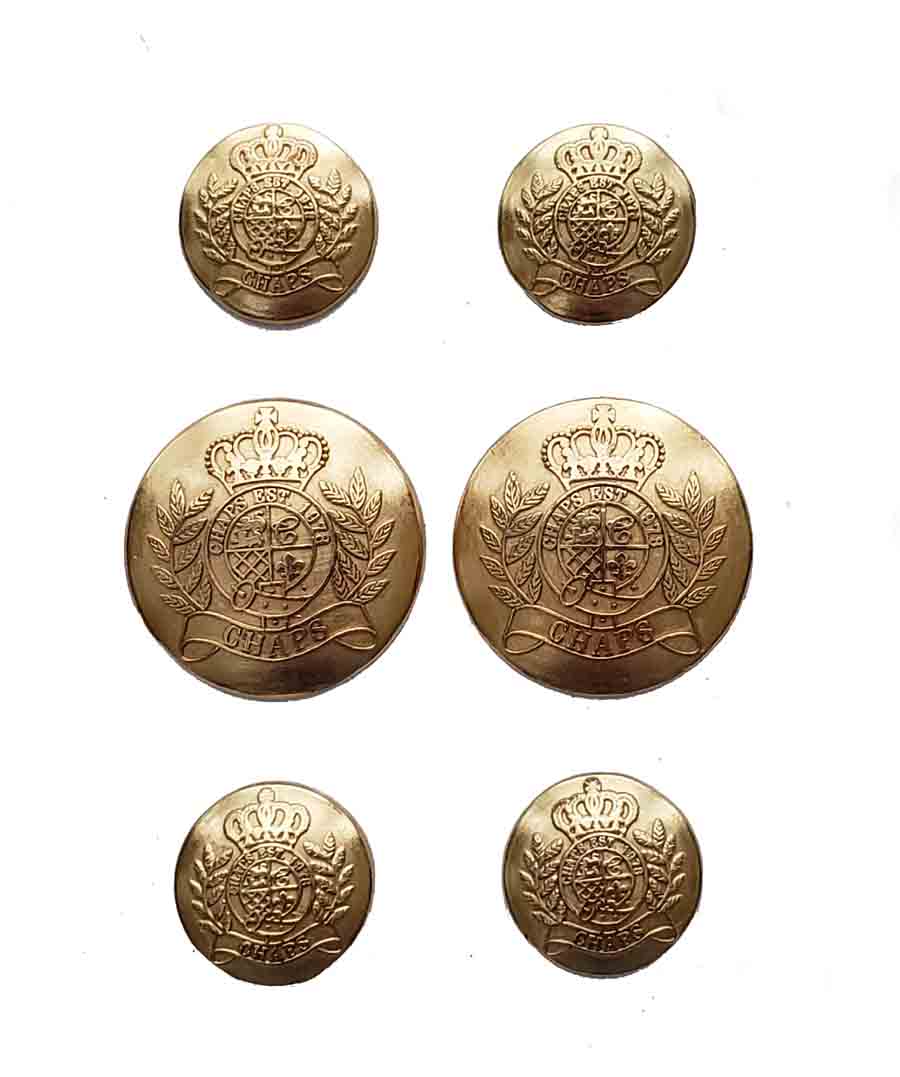 Vintage CHAPS Dome Blazer Buttons Set Gold Dome Crown Laurel Shield Men's