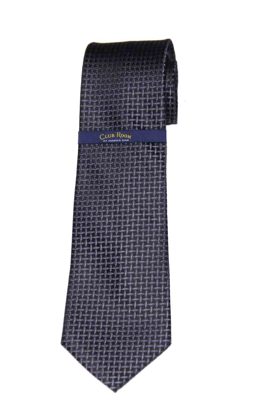 Club Room Neck Tie Silk Black Navy Blue Geometric Pattern Men's Classic