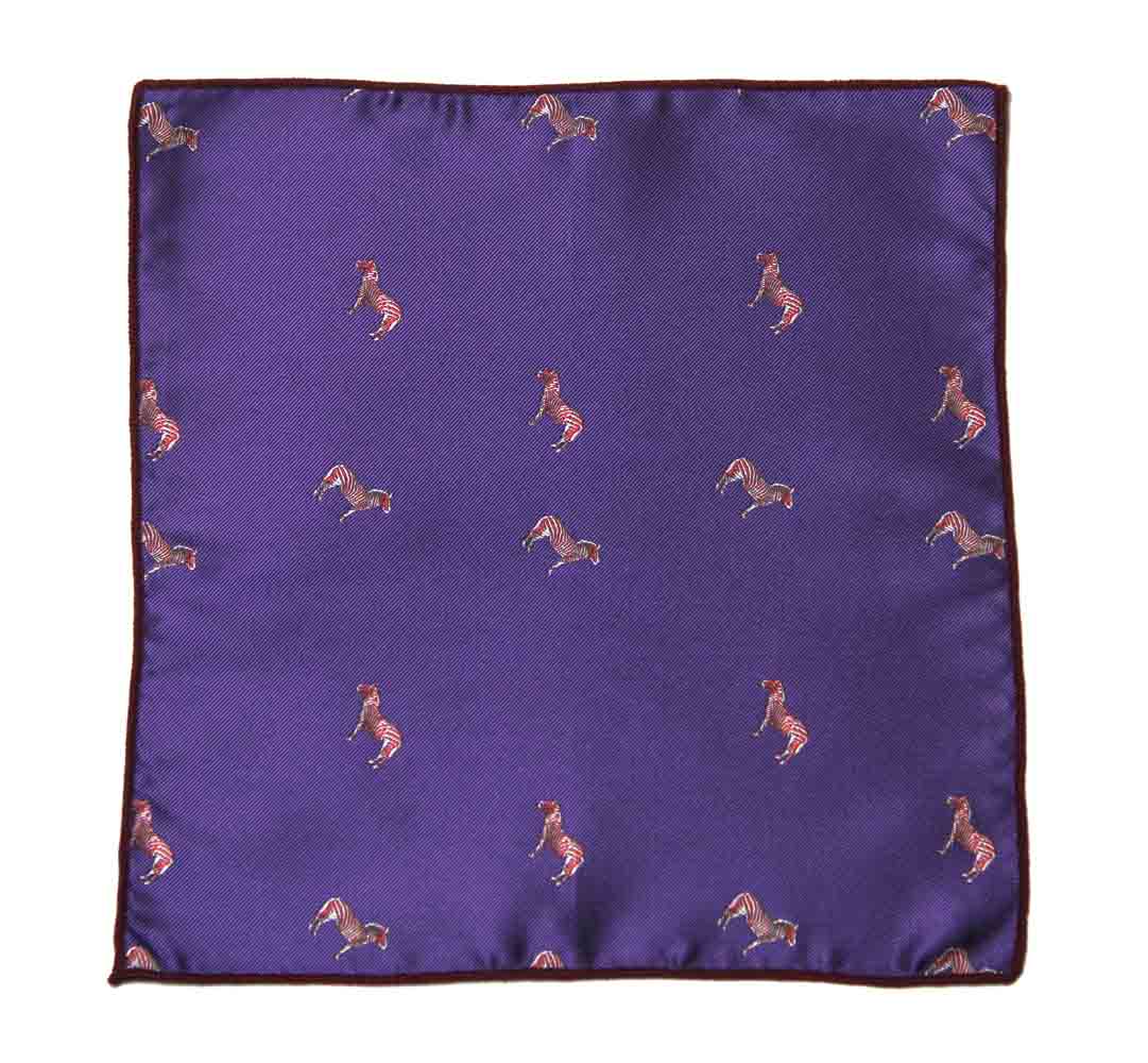 Gascoigne Zebra Pattern Pocket Square Purple Red Brown Men's 